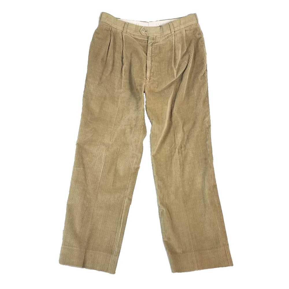 Haspel Corduroy Pants Men 34x29 Brown Pleated Retro Preppy Trousers